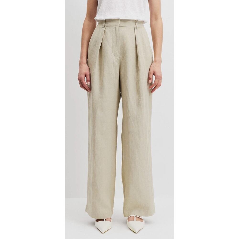 Country Road Organic Linen wide Leg Front Pant Australia Made beige Sz 8 A003940